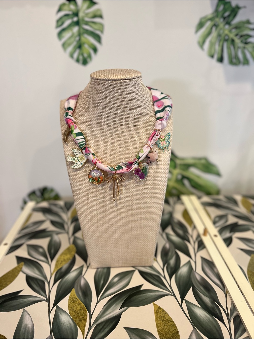 Floral Pink Multi-Charm Statement Necklace